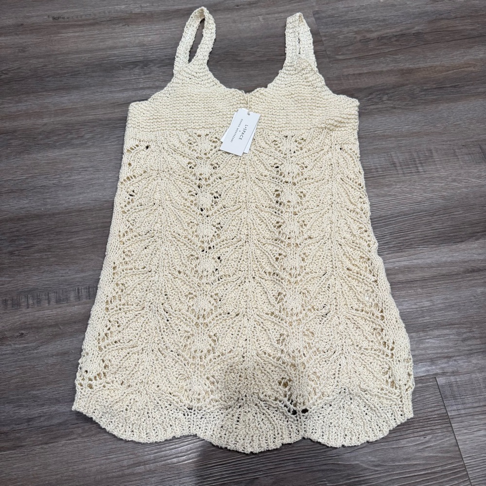 L*space X Hanna Montazami Lisola Crochet Cover Up Dress in Tapioca - Picture 4 of 11